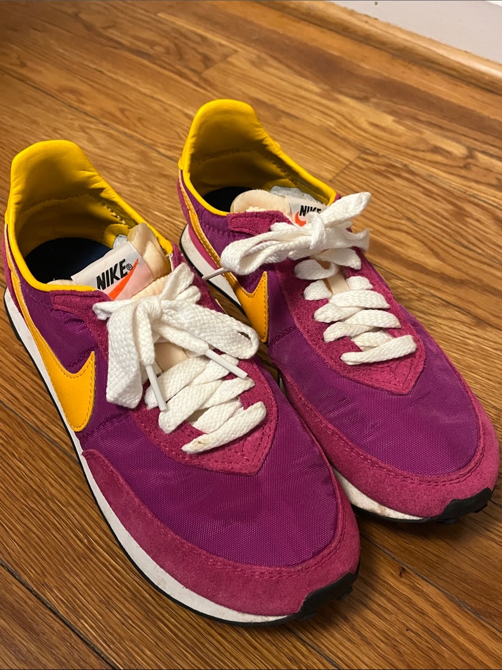 Nike Magenta and Yellow Retro Running Sneakers, fits size 7.5 USA woman, tag 7